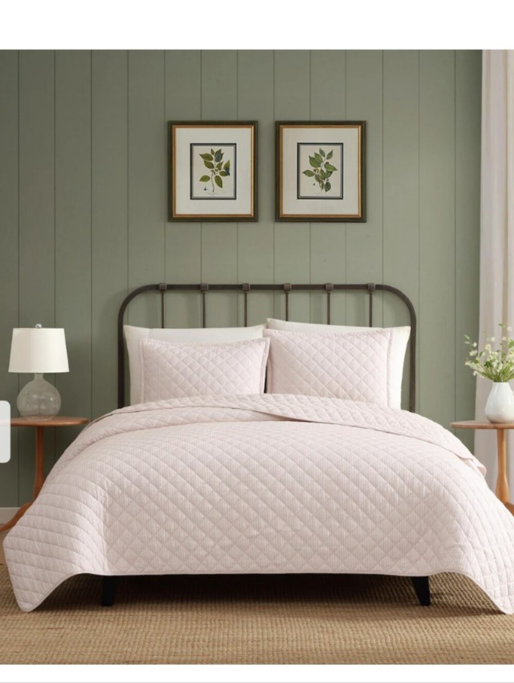Twin - Laura Ashley Tessas Ticking Quilt Bedspread Set in Light Pink Stripes